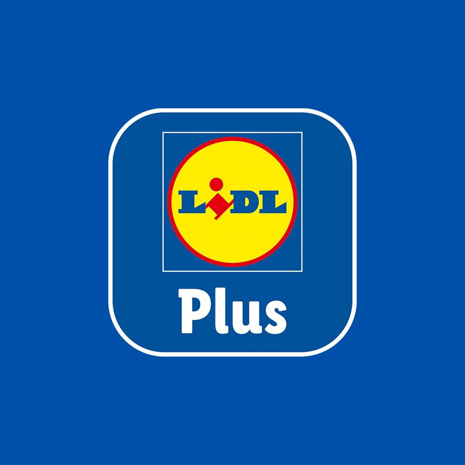 Lidl Plus -sovelluksen logo sinisellä taustalla.