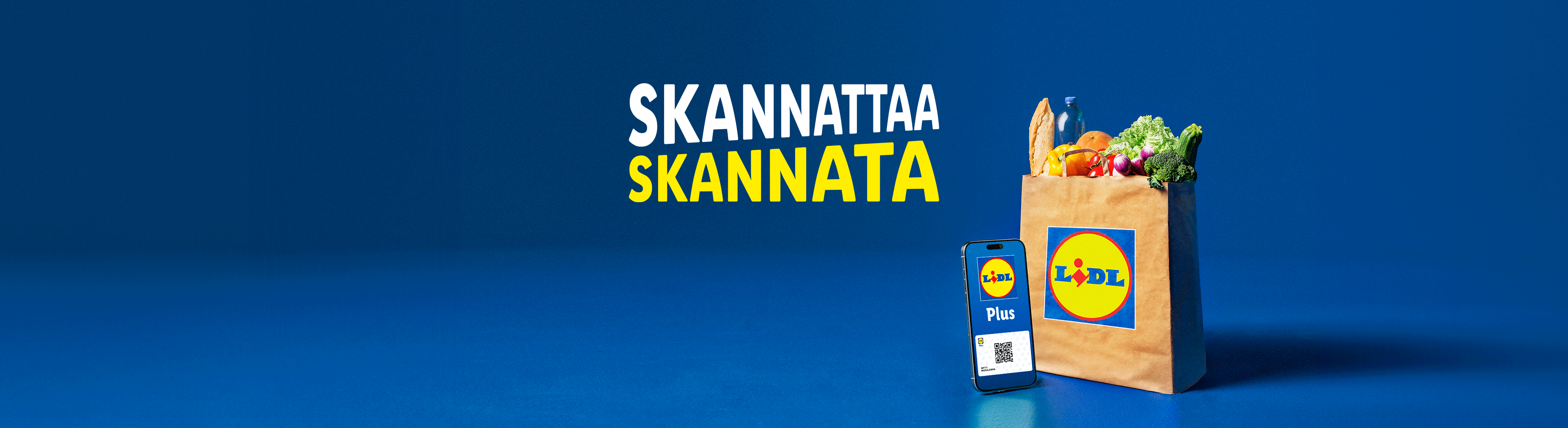Lidl-ostokassi, vihannes ja Lidl Plus -sovellus.
